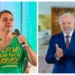 Urna eletrônica em seção eleitoral com dados da pesquisa quaest segundo turno para a presidência.